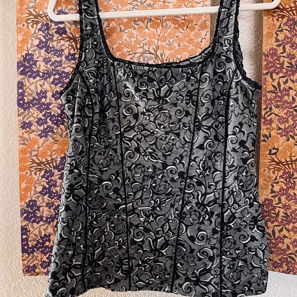 White House Black Market Dress Tank Mock Boning Lace Sz M